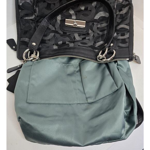 Coach Sig Kristin Metallic Zip Bag Tote Shoulder Bag Black/Silver 18286 - Picture 14 of 15